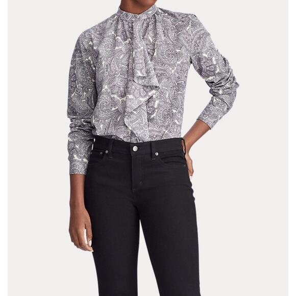 Lauren Ralph Lauren Romantic Cottagecore Ruffle Front Blouse Paisley XXL Career - Picture 12 of 13